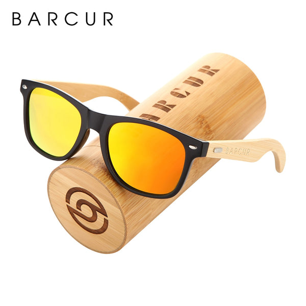 BARCUR النظارات المستقطبة الرجال الخيزران الخشب نظارات شمسية النساء أزياء مرآة النظارات الشمسية العلامة التجارية مصمم النظارات